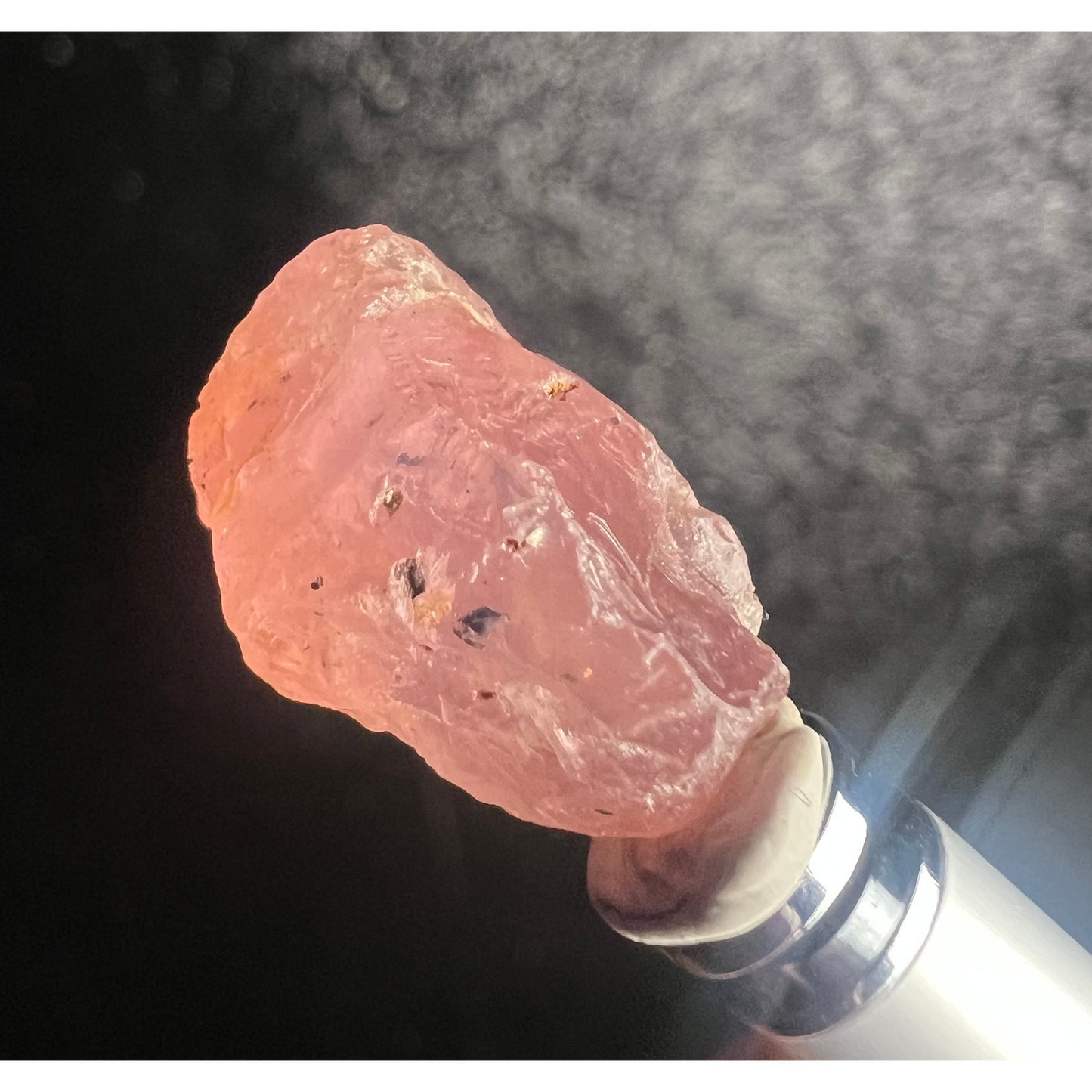 Raw Rose Quartz with Bismuthinite Inclusions