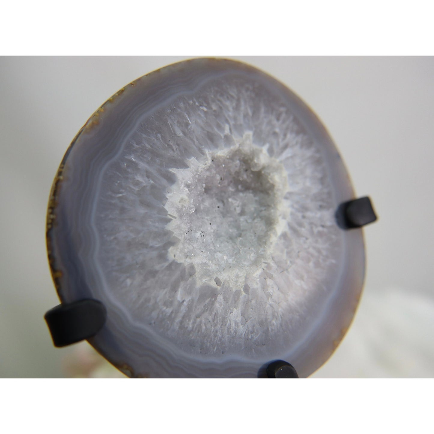 Druzy Agate Geode Pair on Custom Metal Stand from Brazil