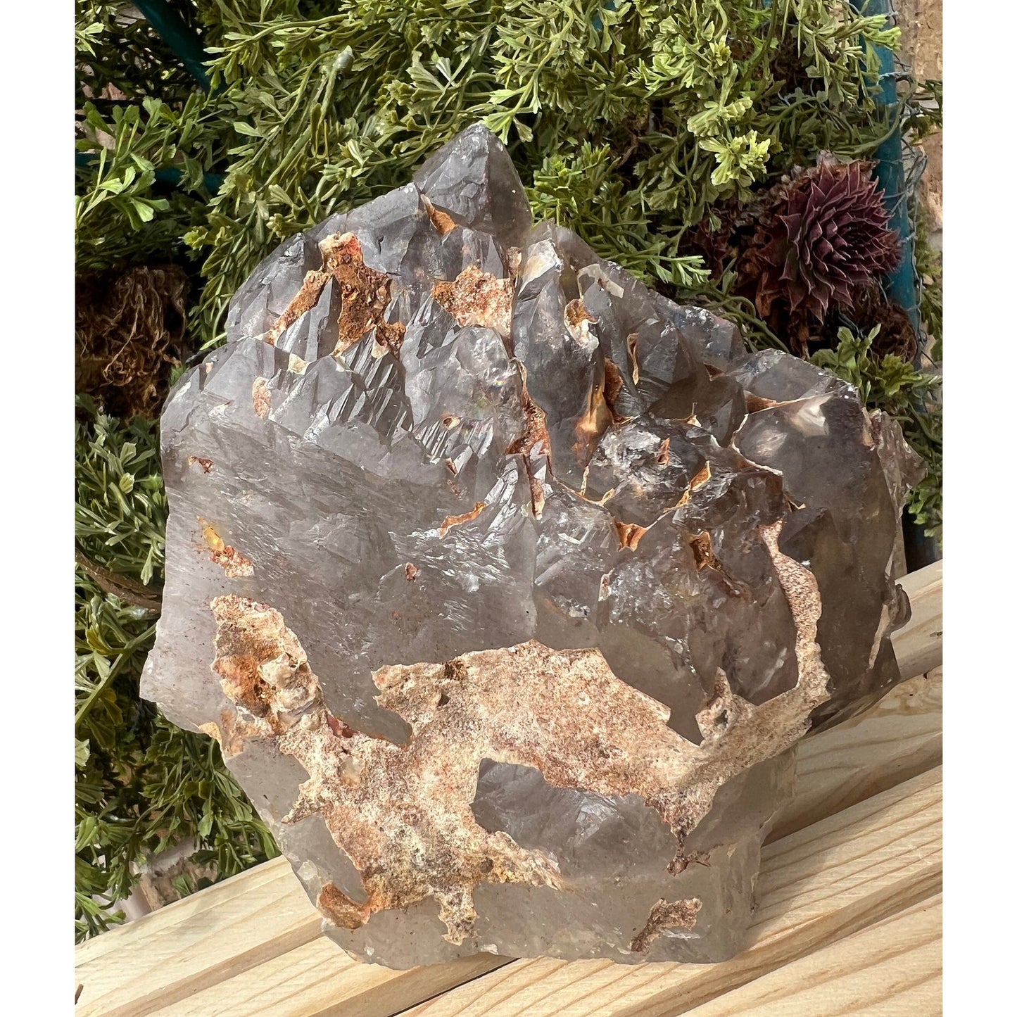 Skeletal Quartz Formation with Hematite Inclusions - Raw Crystal Specimen for Display