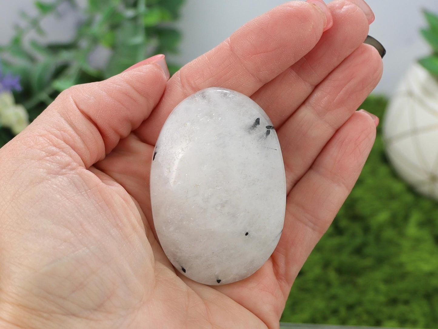 Tourmalinated Quartz Palm Stone