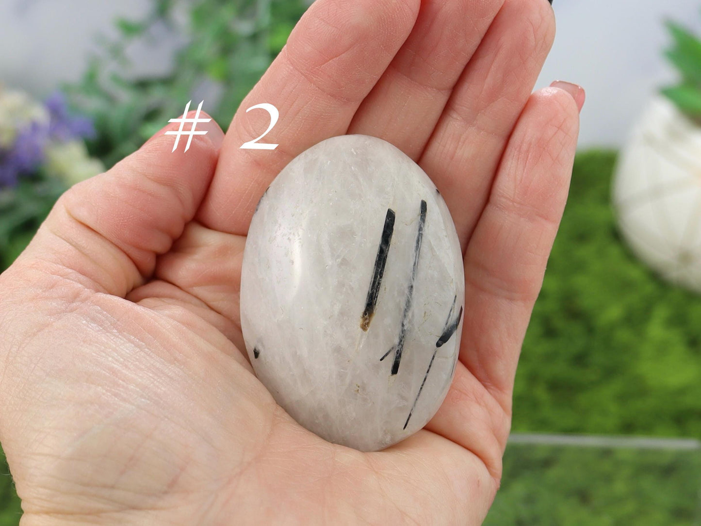 Tourmalinated Quartz Palm Stone