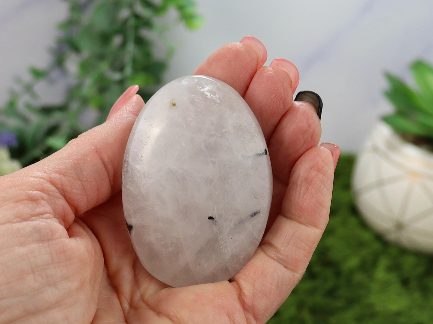 Tourmalinated Quartz Palm Stone