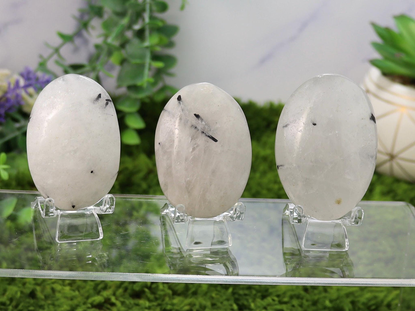 Tourmalinated Quartz Palm Stone