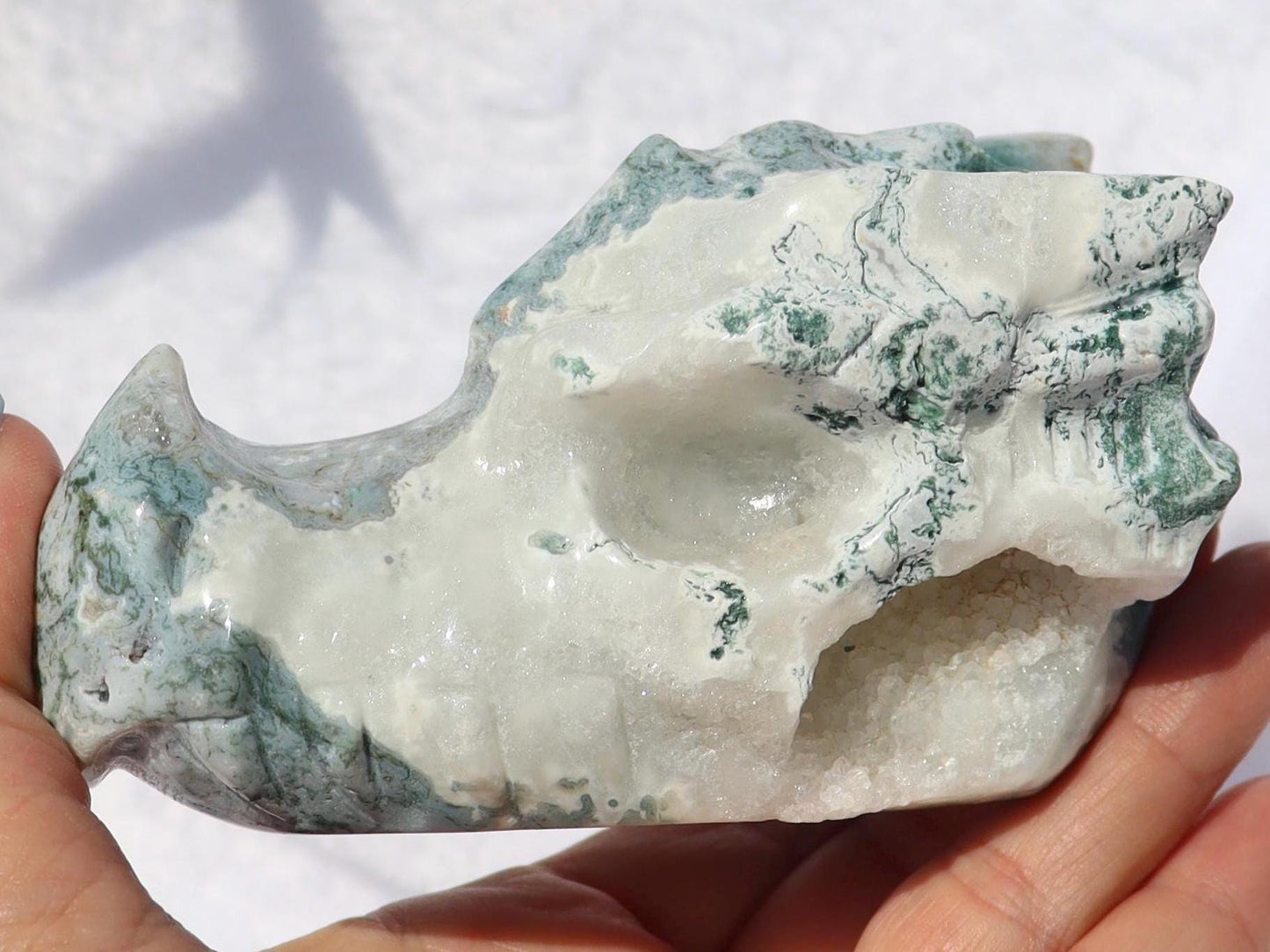 Moss Agate Dragon Head Crystal Carving
