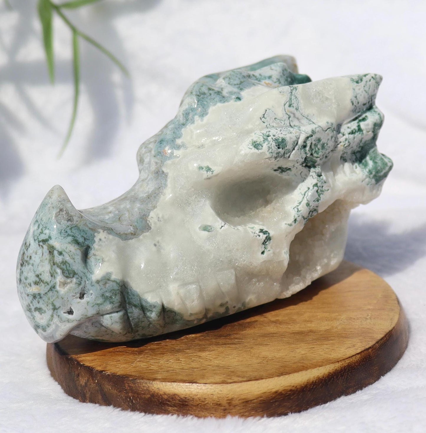 Moss Agate Dragon Head Crystal Carving