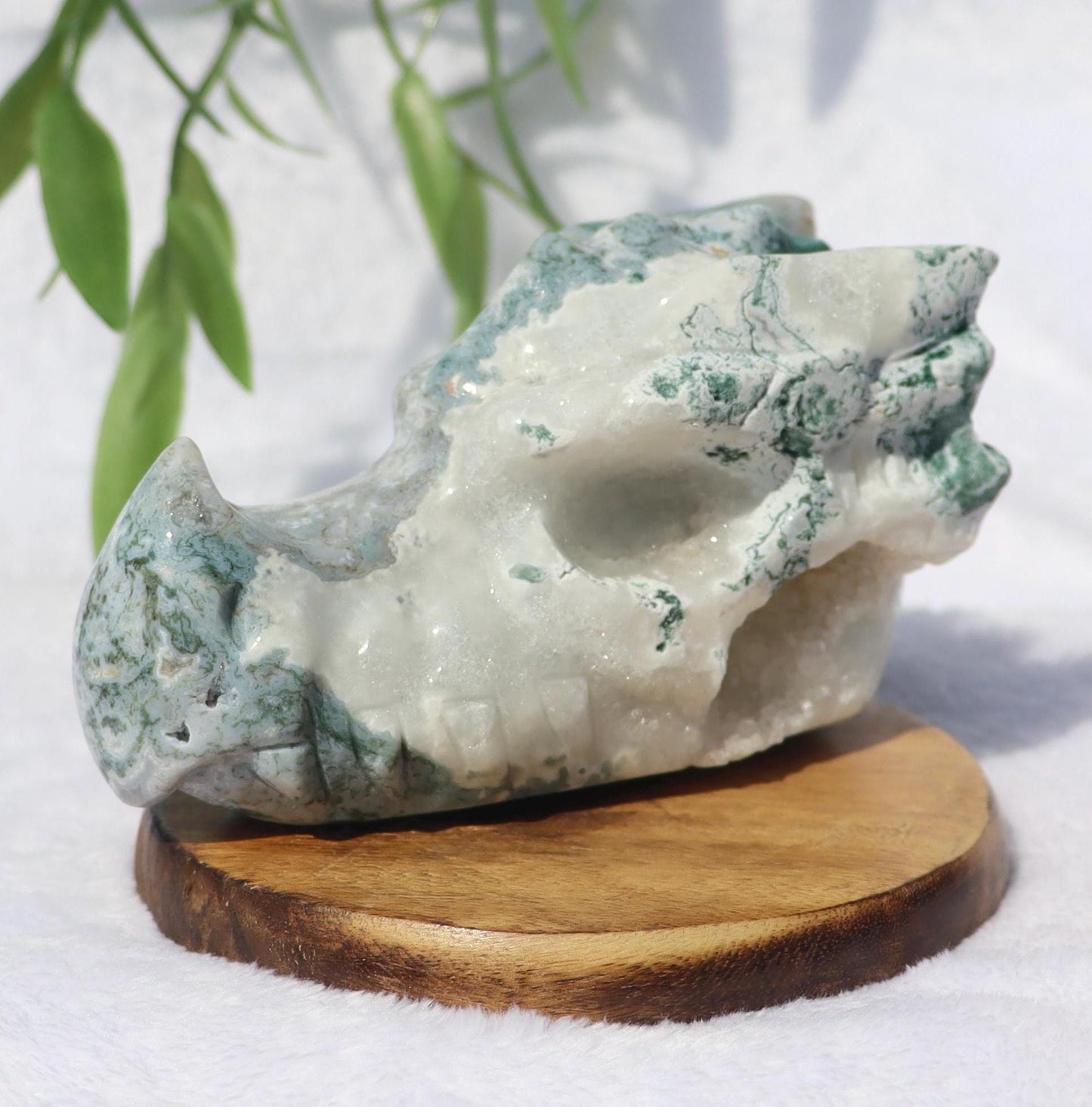Moss Agate Dragon Head Crystal Carving