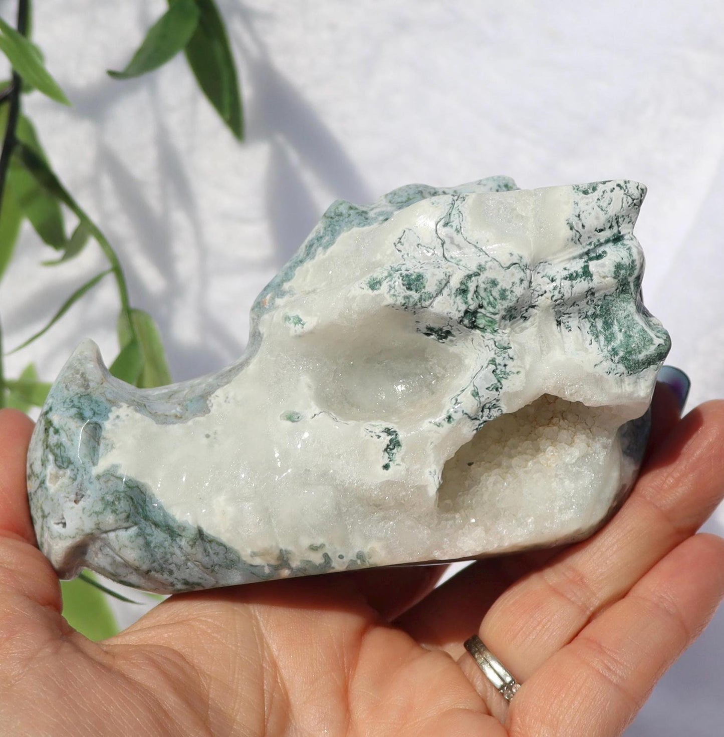 Moss Agate Dragon Head Crystal Carving