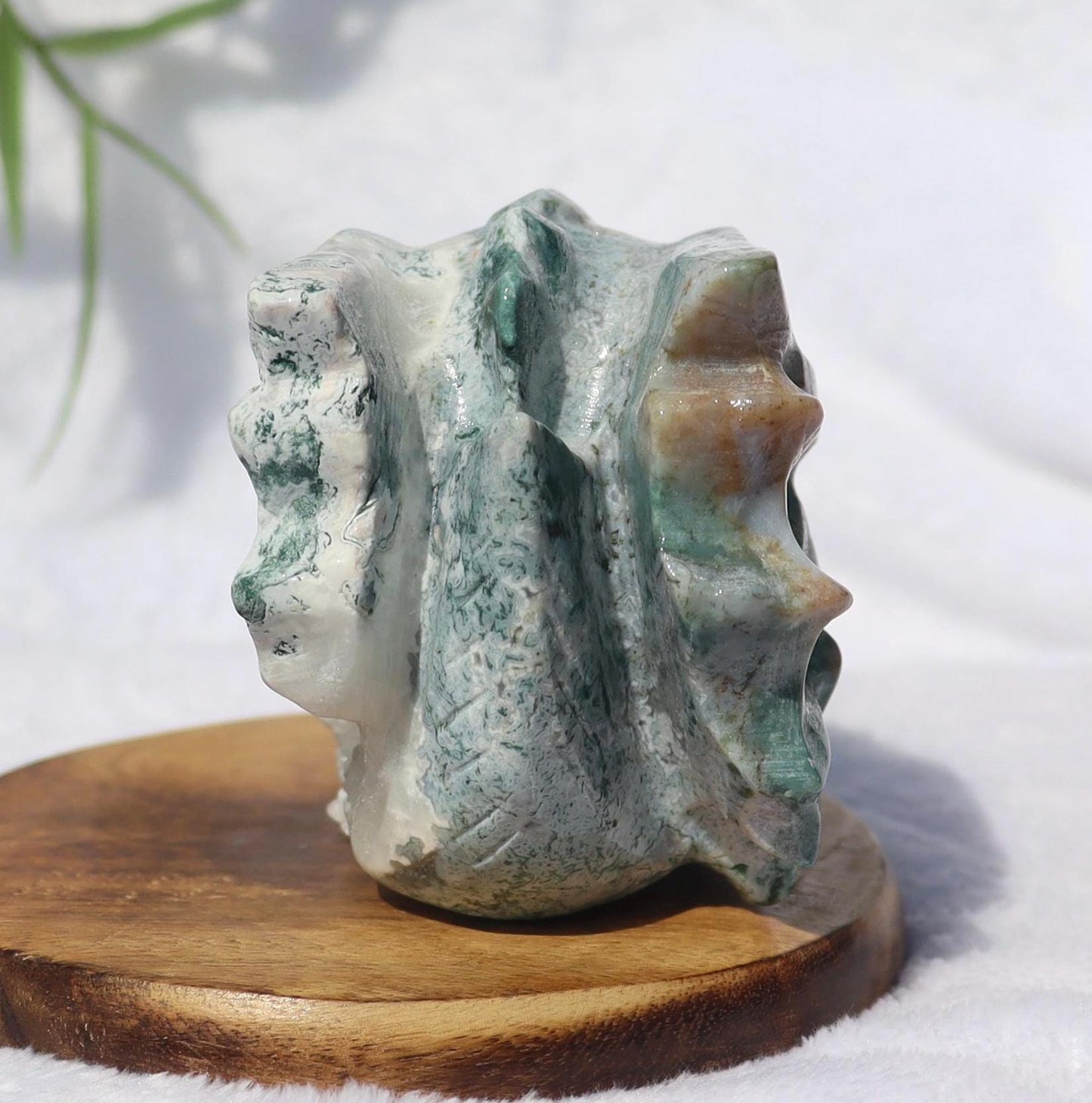 Moss Agate Dragon Head Crystal Carving