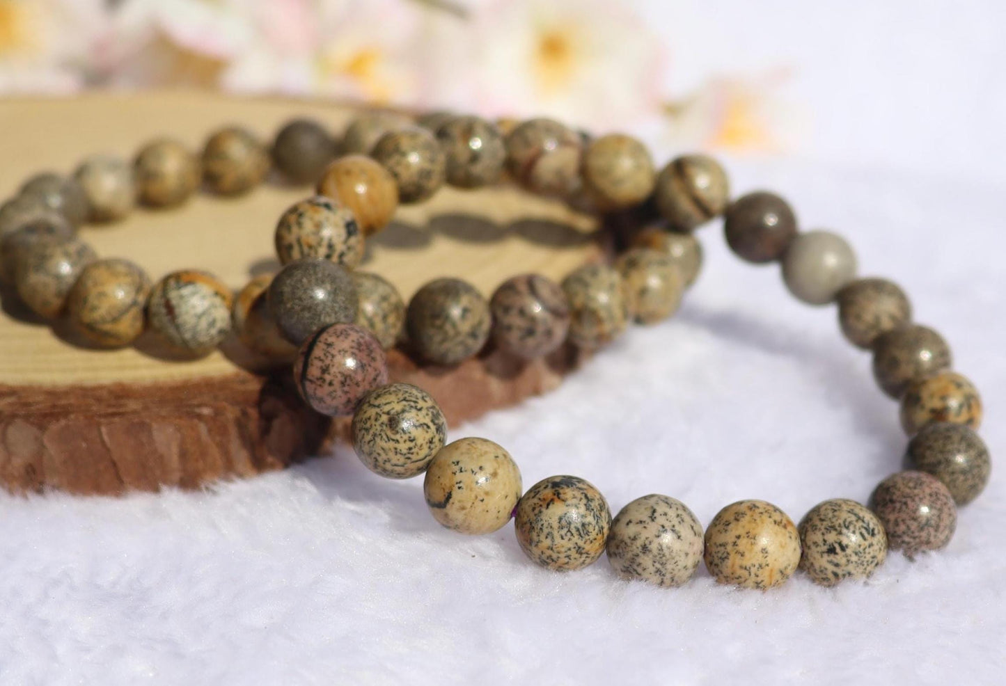 Leopard Skin Jasper Beaded Stretch Bracelet