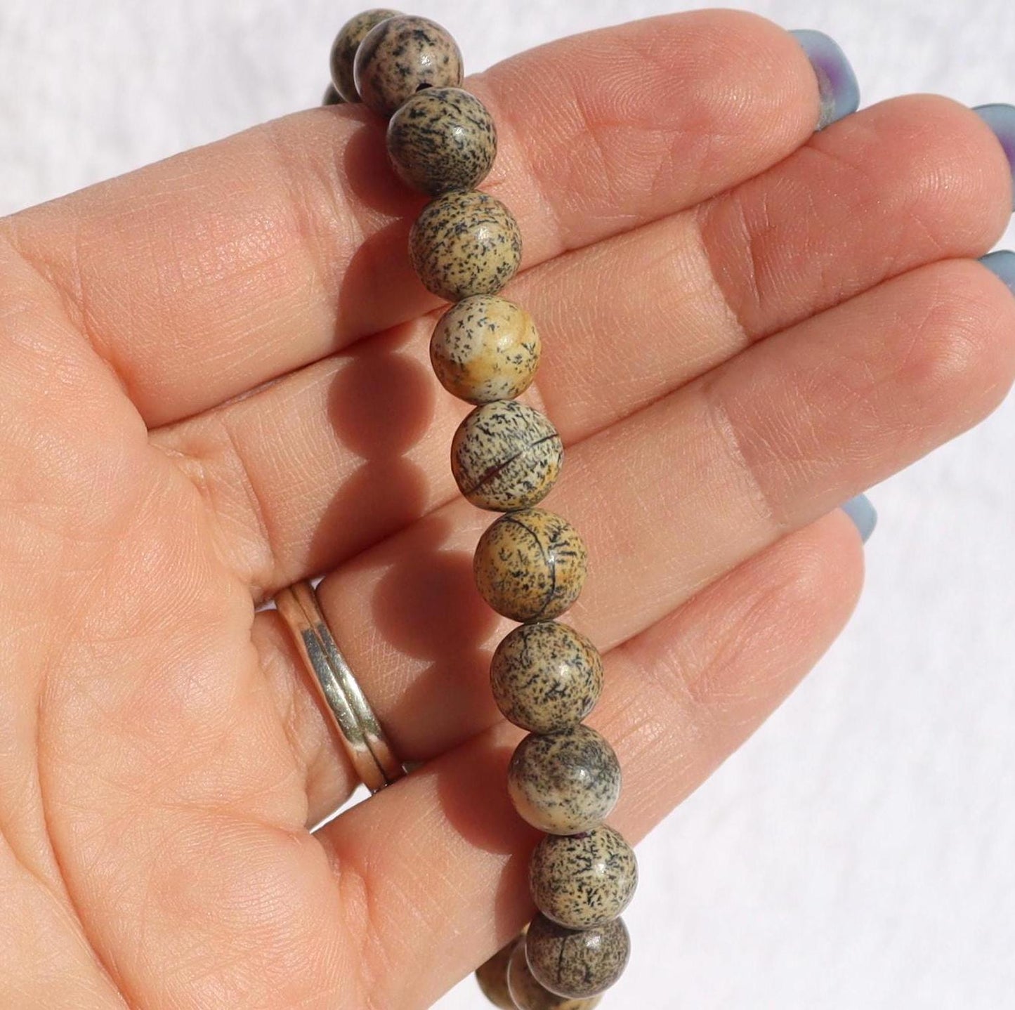 Leopard Skin Jasper Beaded Stretch Bracelet - Natural Stone Jewelry