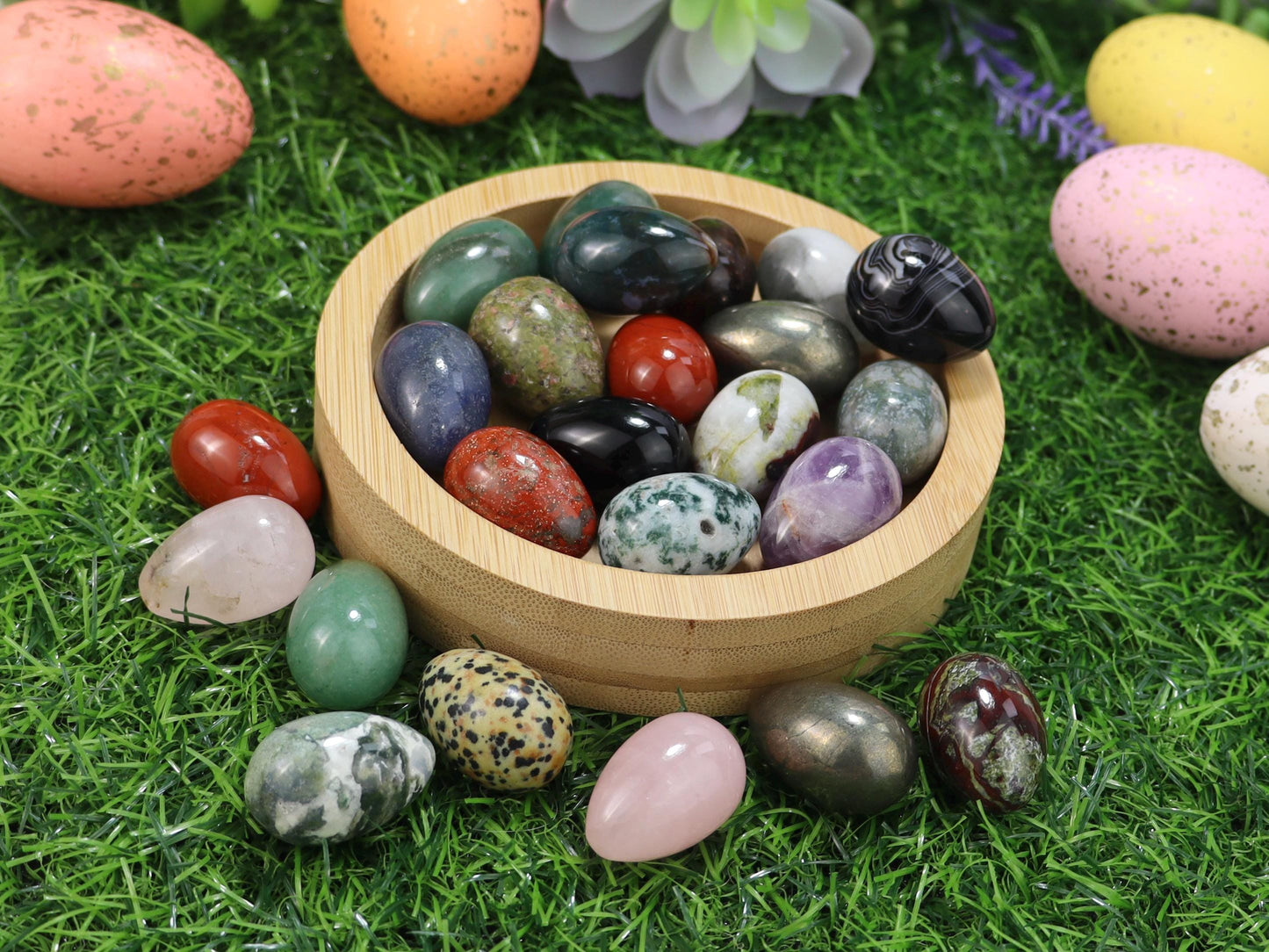 White Jade Bunny with Crystal Eggs