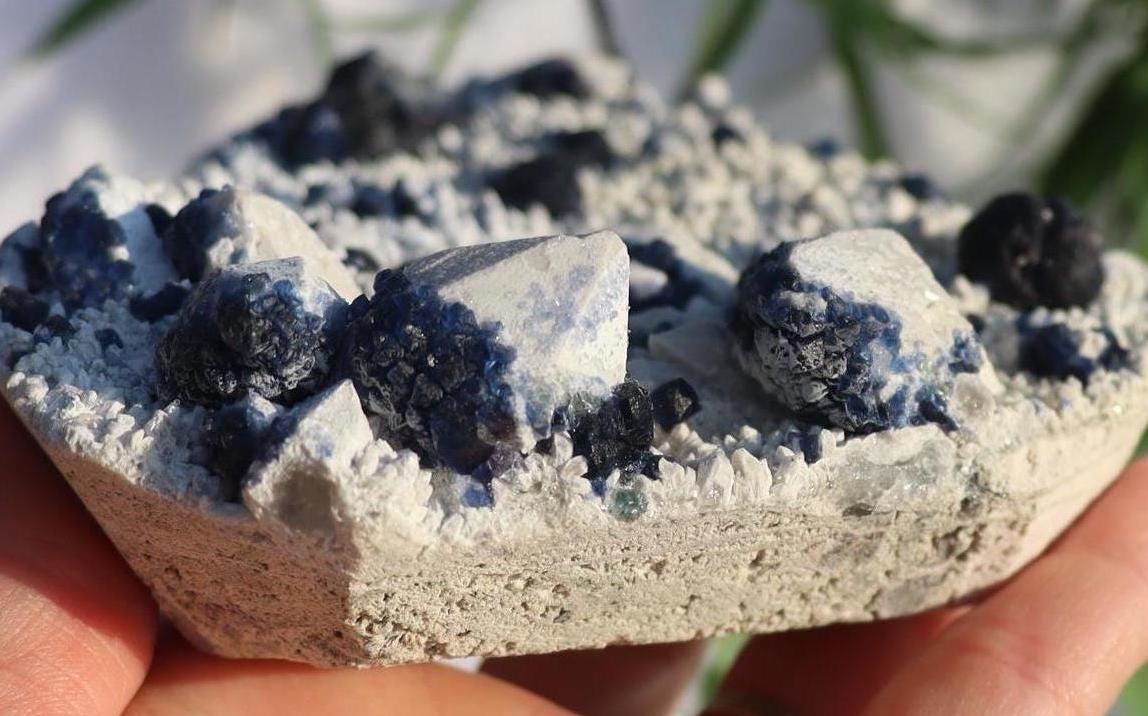 Blueberry Fluorite on Candle Quartz Specimen