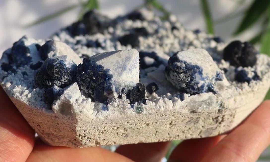 Blueberry Fluorite on Candle Quartz Specimen
