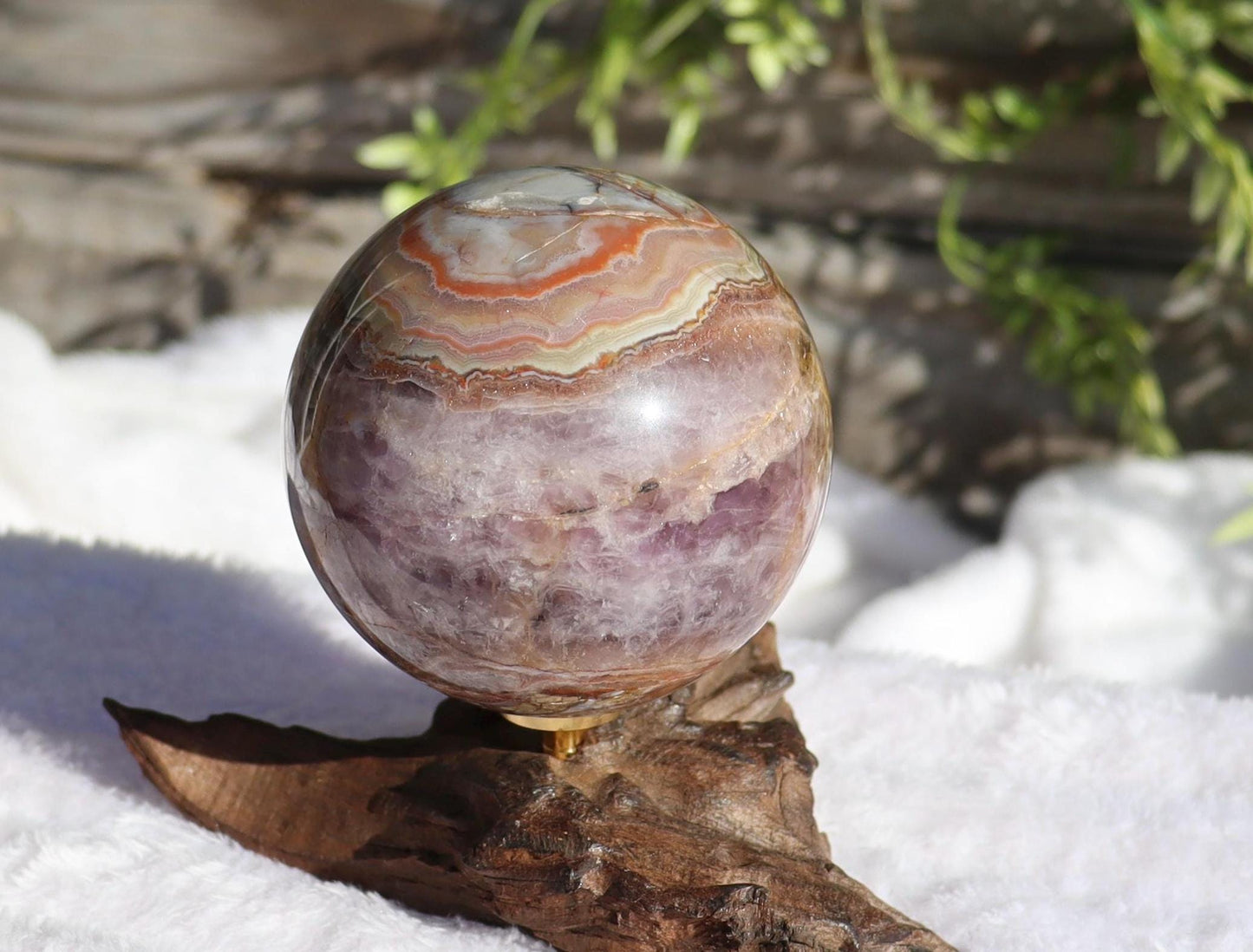 Crazy Lace Agate With Amethyst Sphere