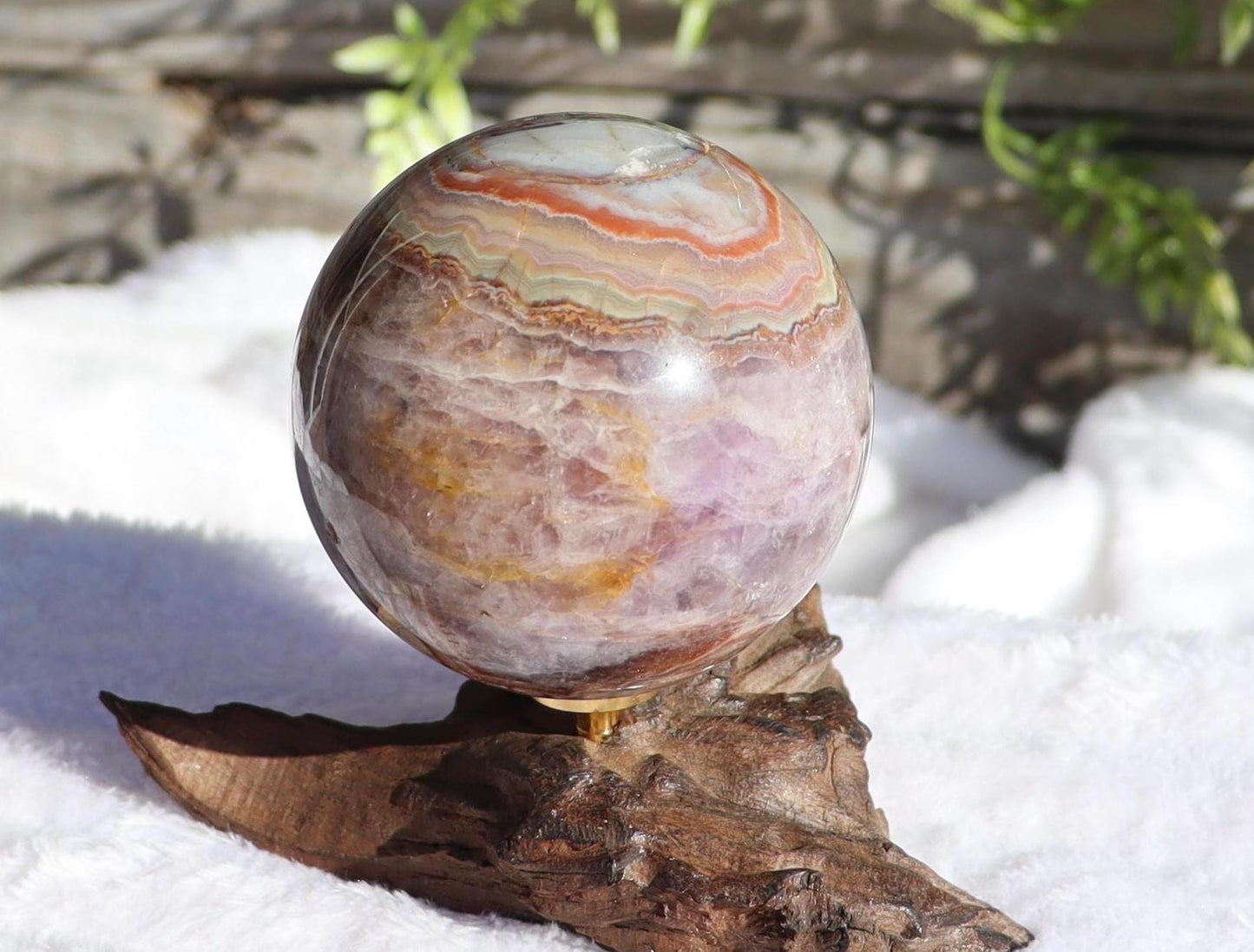 Crazy Lace Agate With Amethyst Sphere
