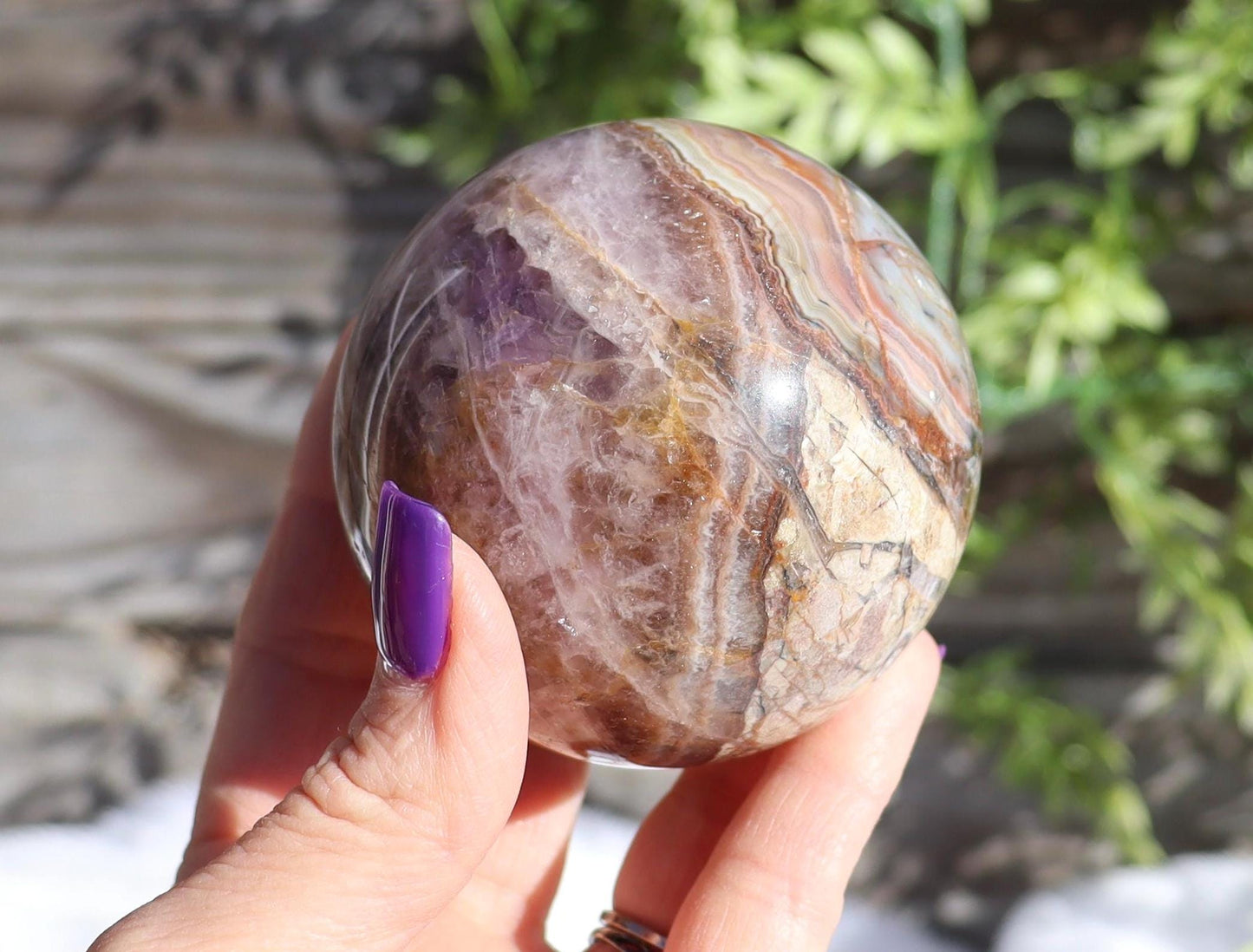 Crazy Lace Agate With Amethyst Sphere