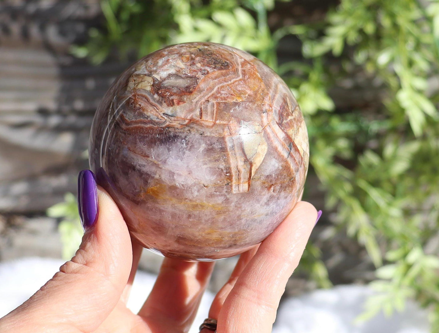 Crazy Lace Agate With Amethyst Sphere