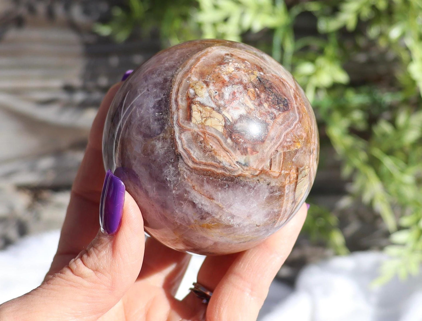 Crazy Lace Agate With Amethyst Sphere