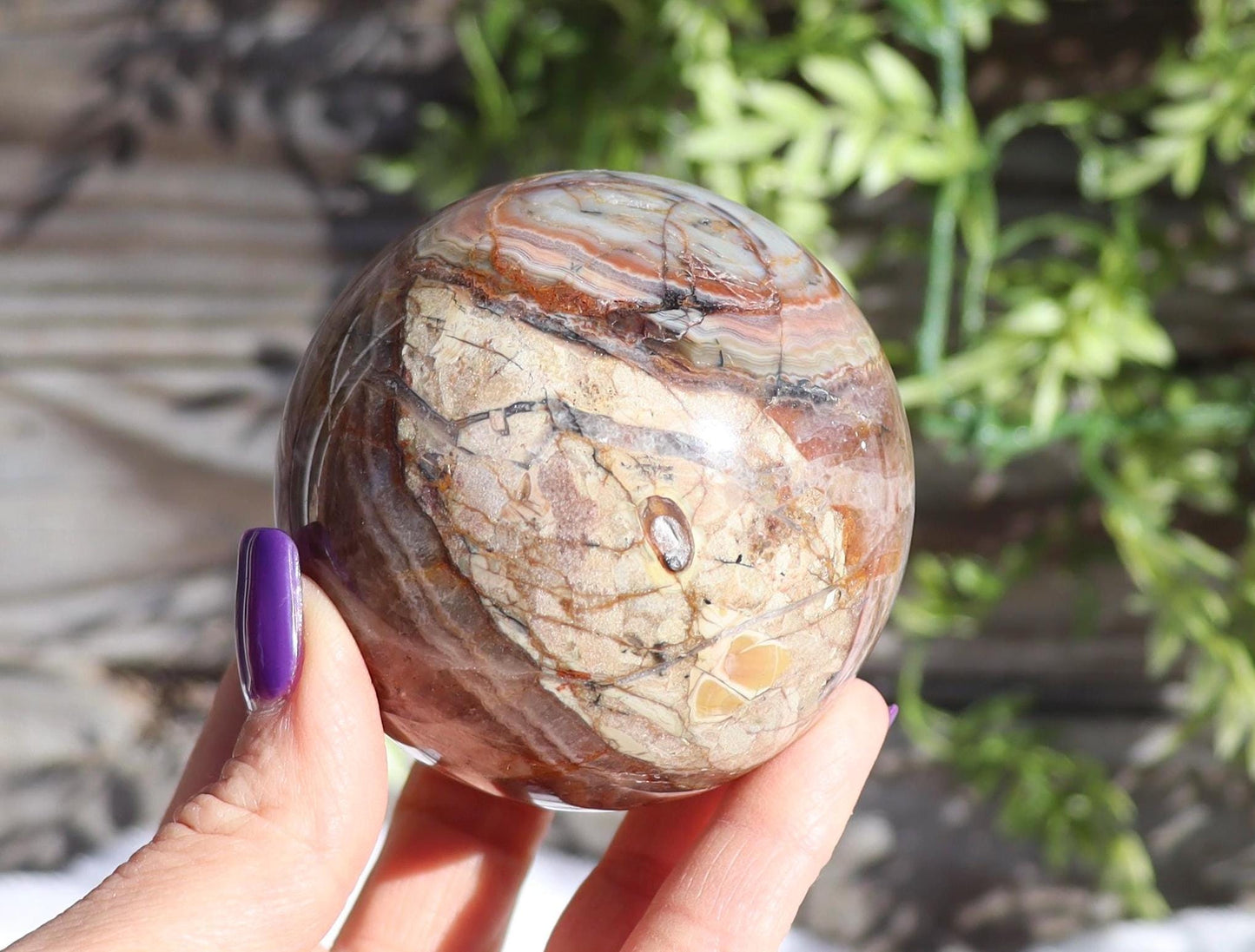Crazy Lace Agate With Amethyst Sphere