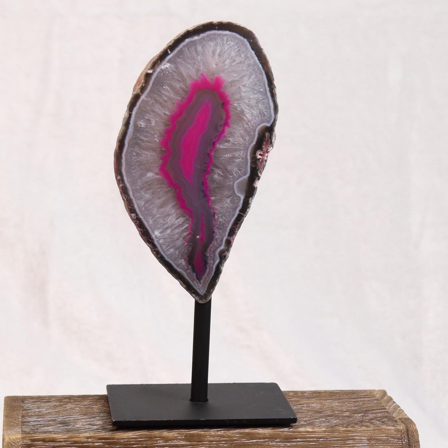 Pink Dyed Agate Geode Half with Quartz on Stand