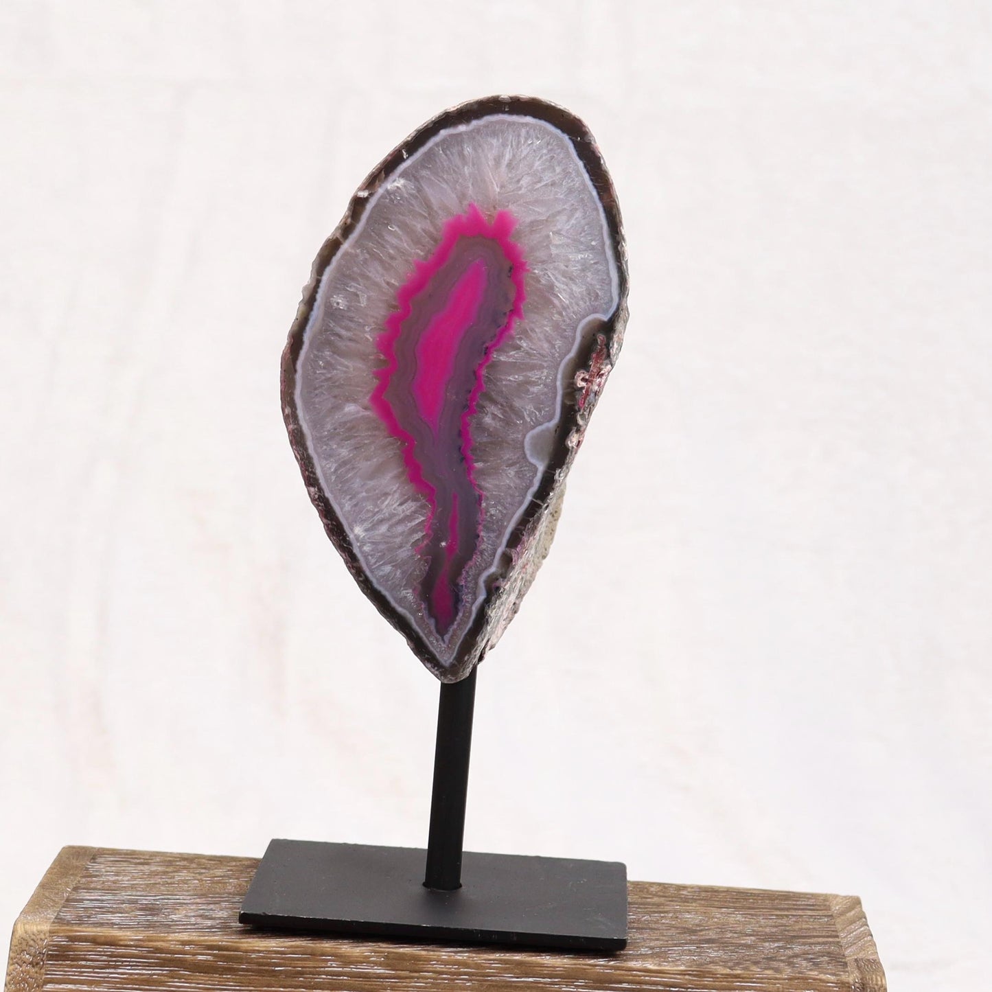 Pink Dyed Agate Geode Half with Quartz on Stand