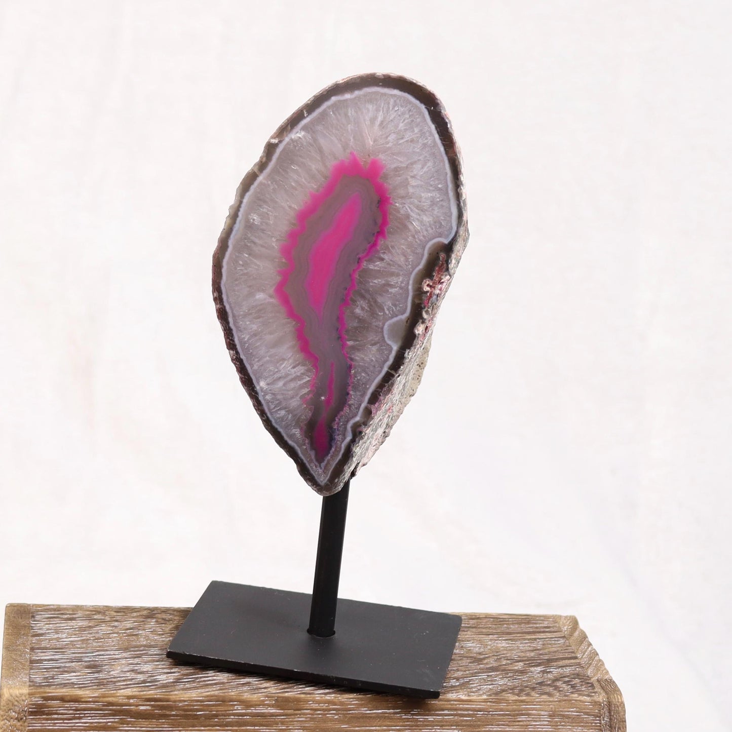 Pink Dyed Agate Geode Half with Quartz on Stand