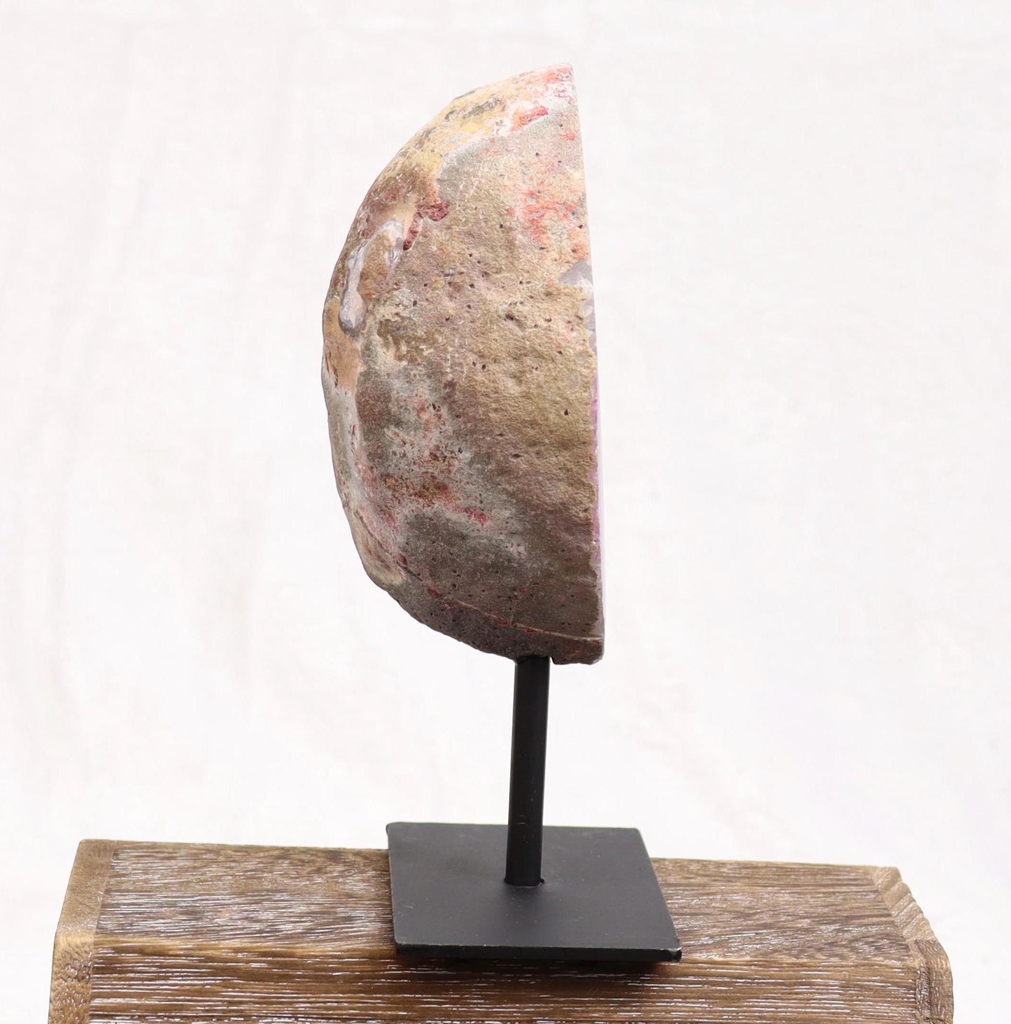 Pink Dyed Agate Geode Half with Quartz on Stand