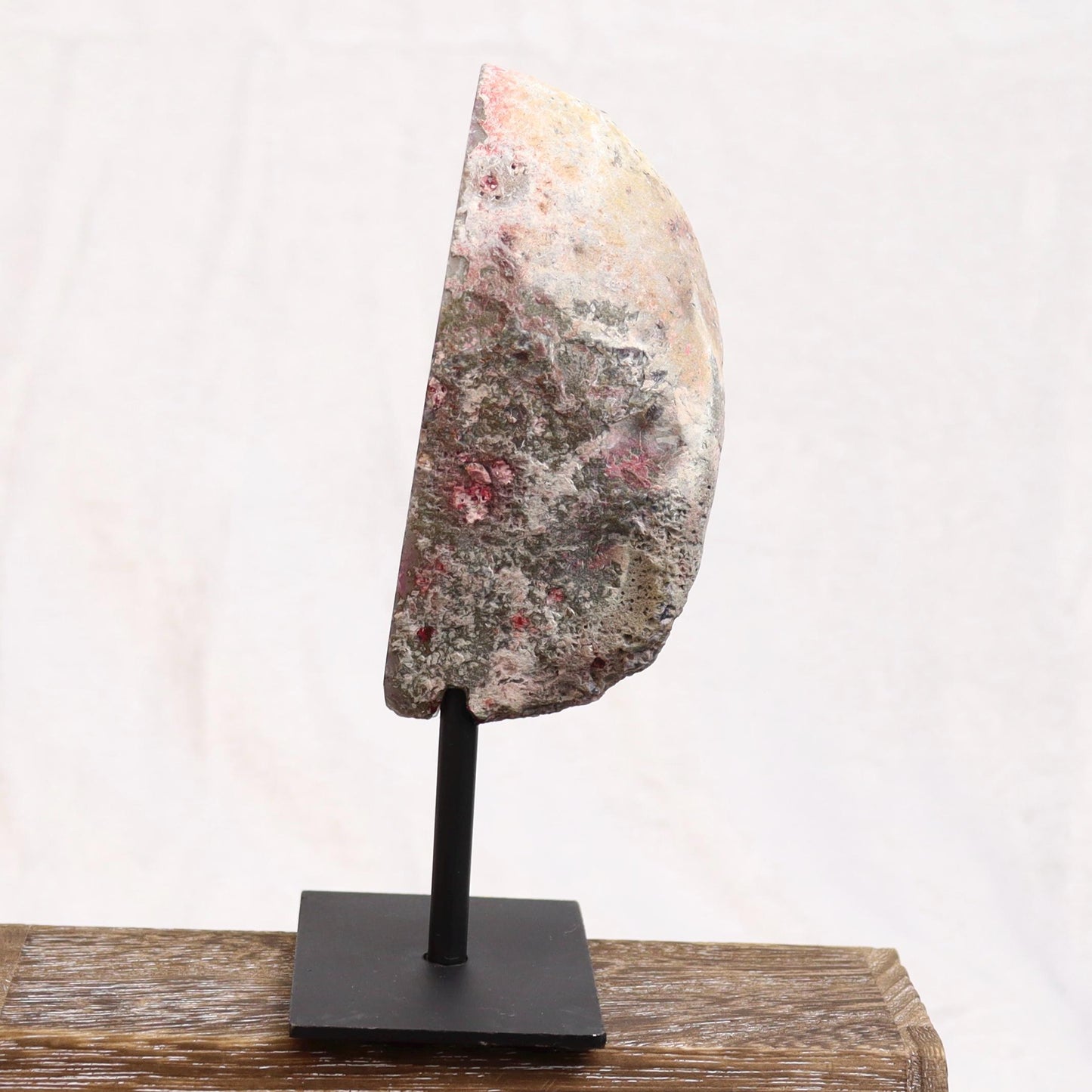 Pink Dyed Agate Geode Half with Quartz on Stand