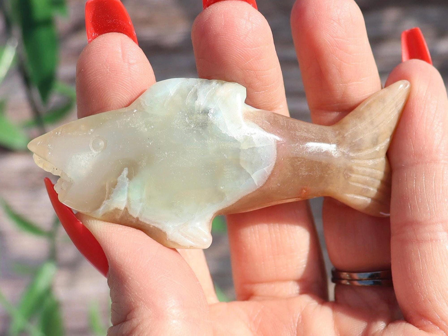 Flower Agate Fish/Shark Carving