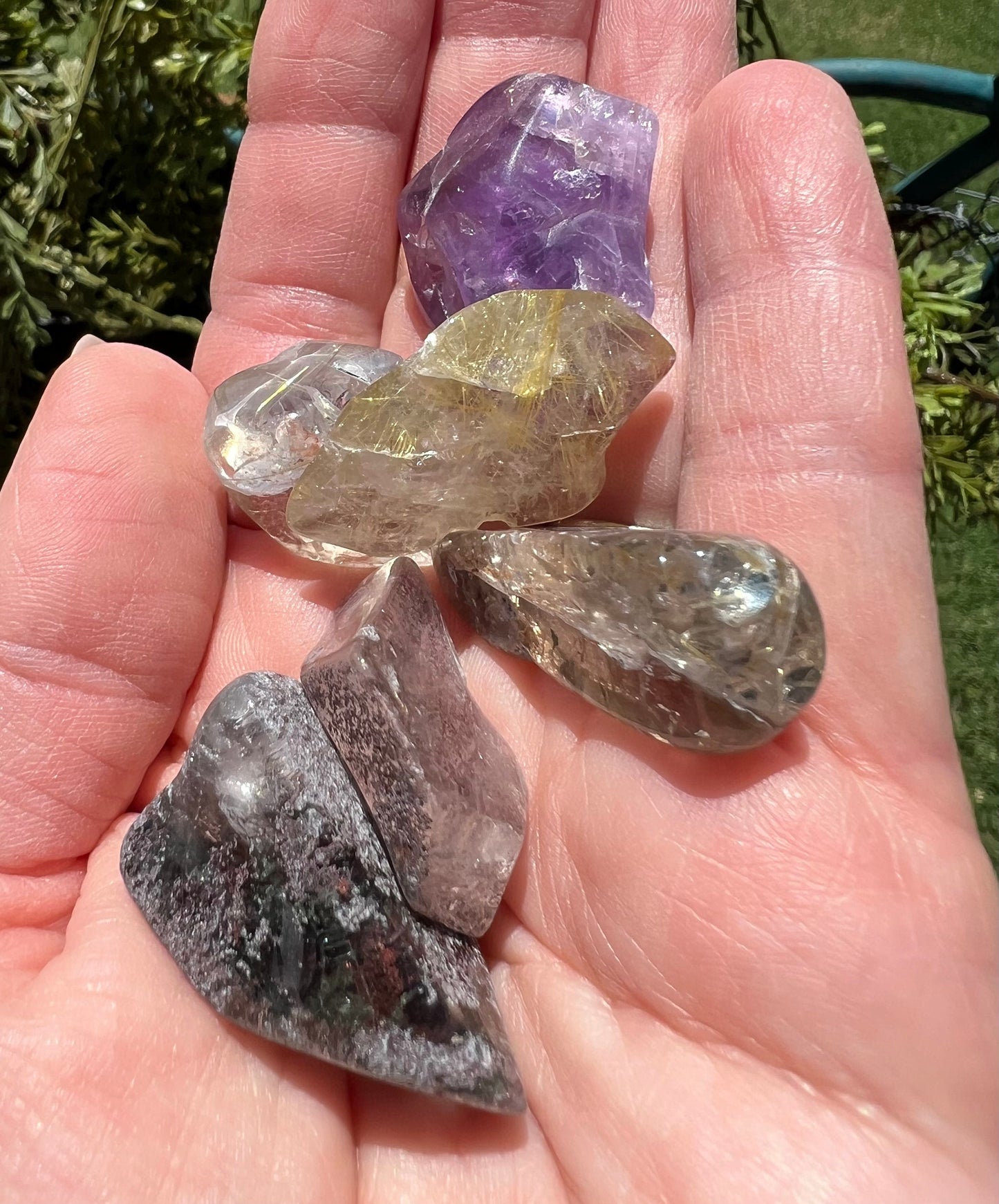 Tumbled Crystal Mix: Amethyst, Garden Quartz, Clear Quartz, Golden Rutile