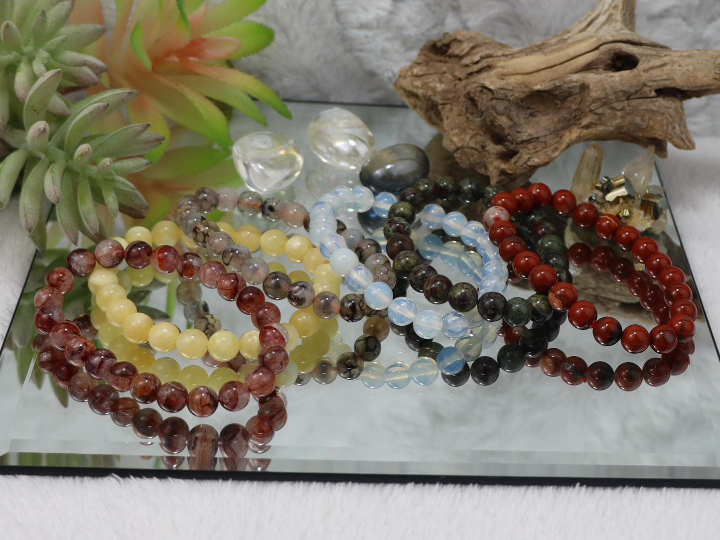 Natural, 8 mm bead, Beaded Stretch Bracelet - Natural Stone Jewelry