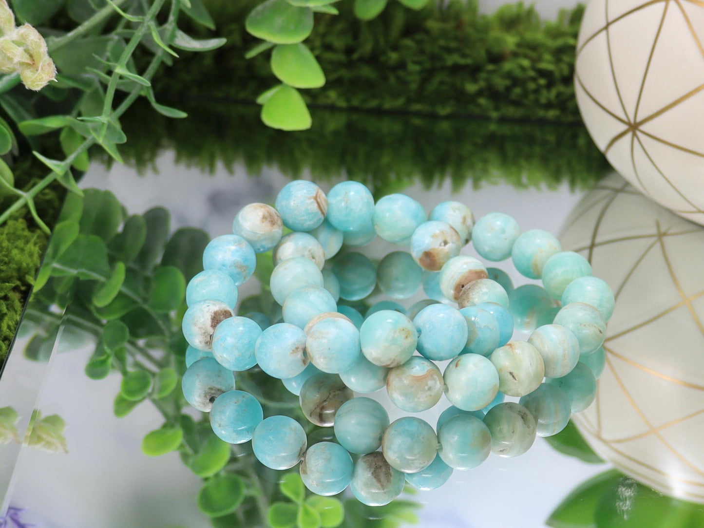 Blue Aragonite Crystal Beaded Stretch Bracelet