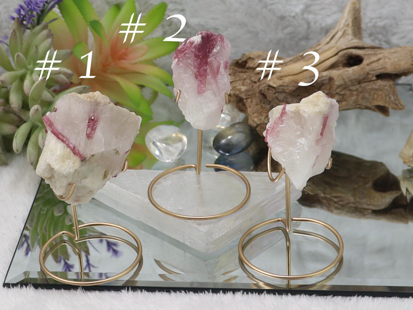 Pink Tourmaline in Quartz Matrix with Display Stand