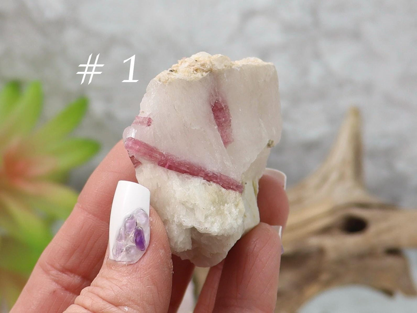 Pink Tourmaline in Quartz Matrix with Display Stand