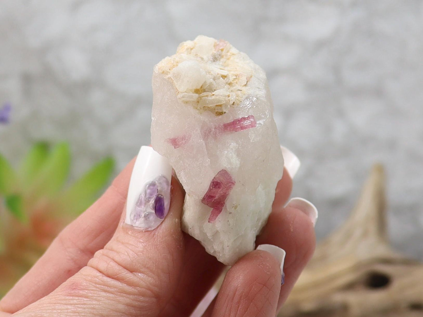 Pink Tourmaline in Quartz Matrix with Display Stand