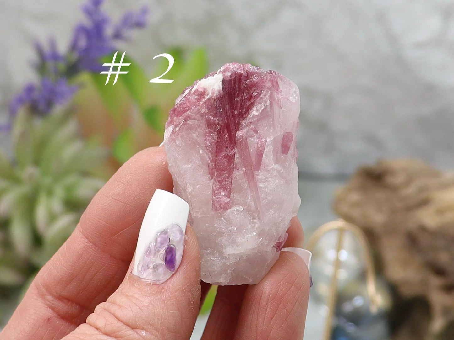 Pink Tourmaline in Quartz Matrix with Display Stand