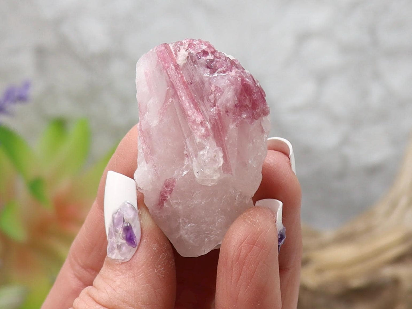 Pink Tourmaline in Quartz Matrix with Display Stand