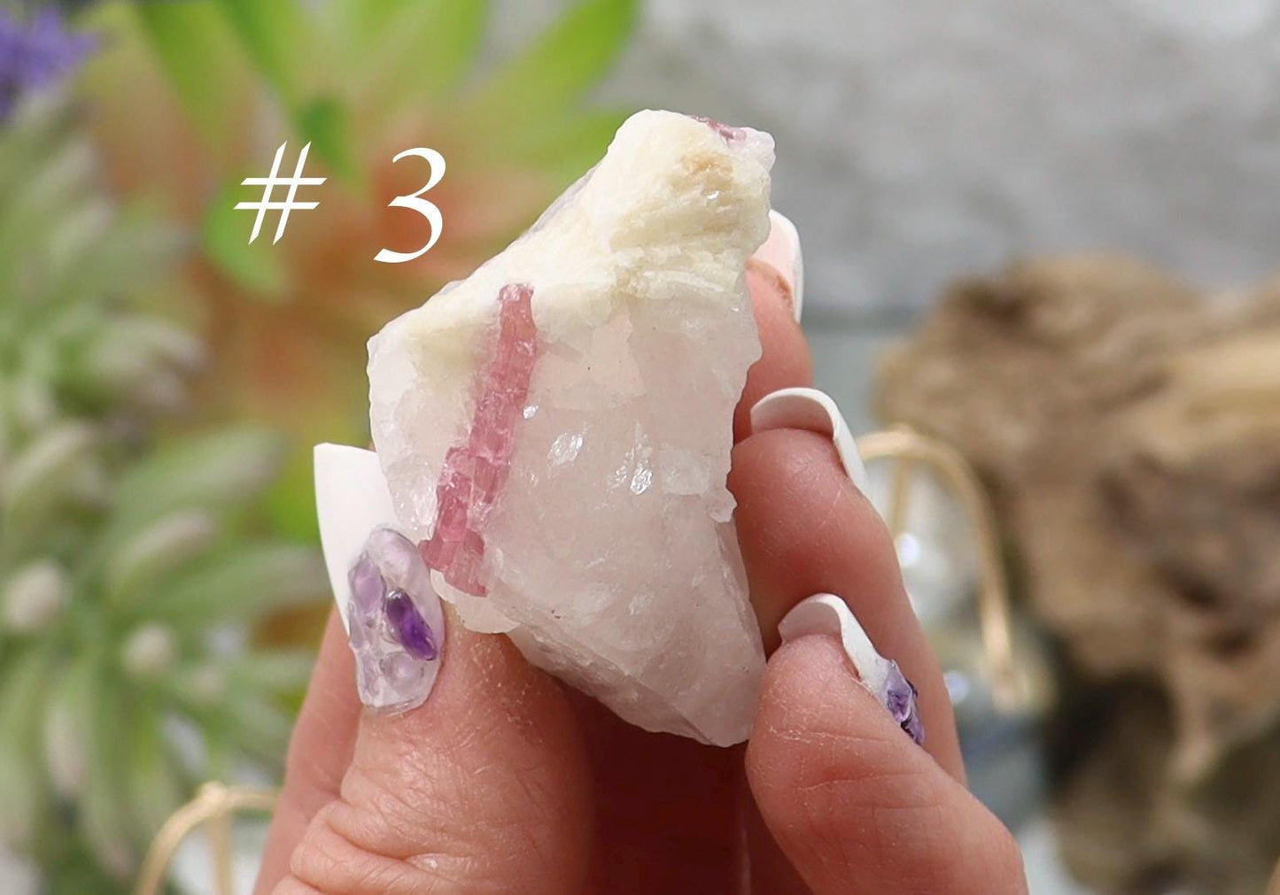 Pink Tourmaline in Quartz Matrix with Display Stand