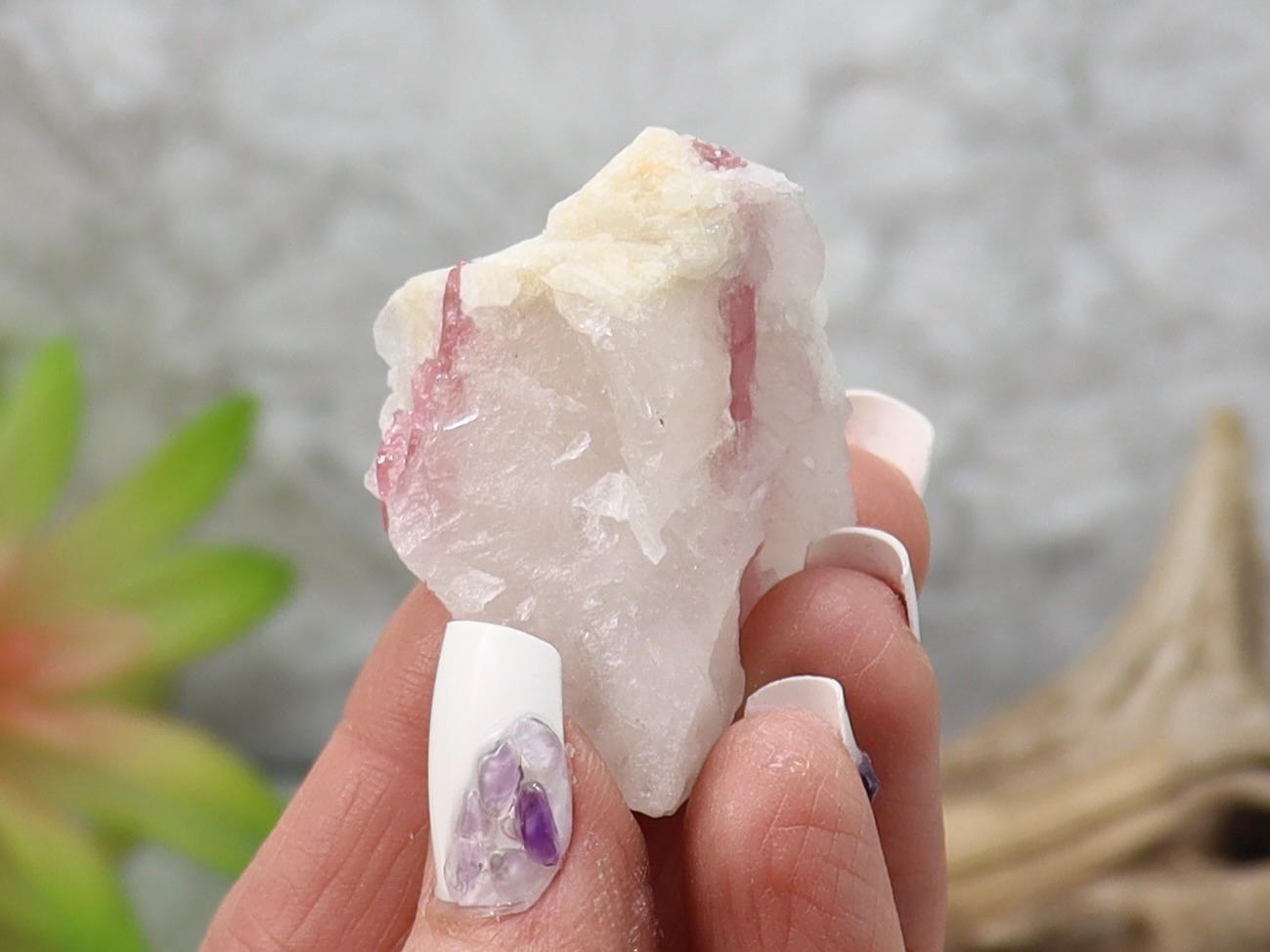 Pink Tourmaline in Quartz Matrix with Display Stand