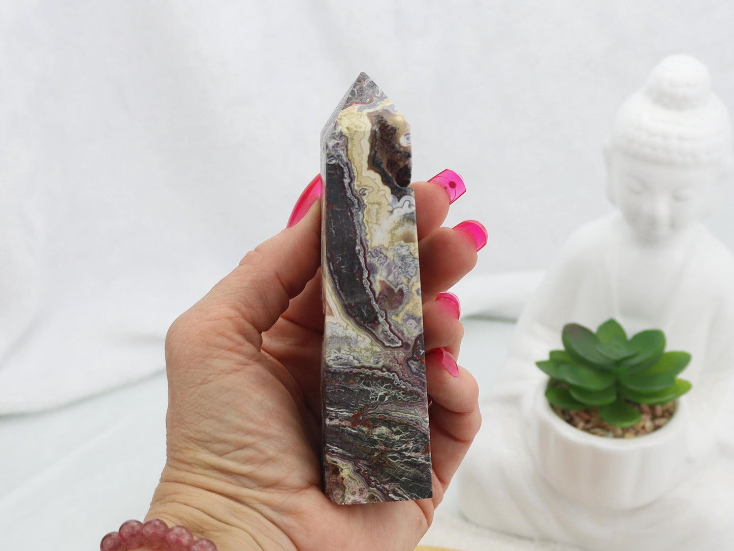 Mexican Crazy Lace Agate Crystal Tower Point