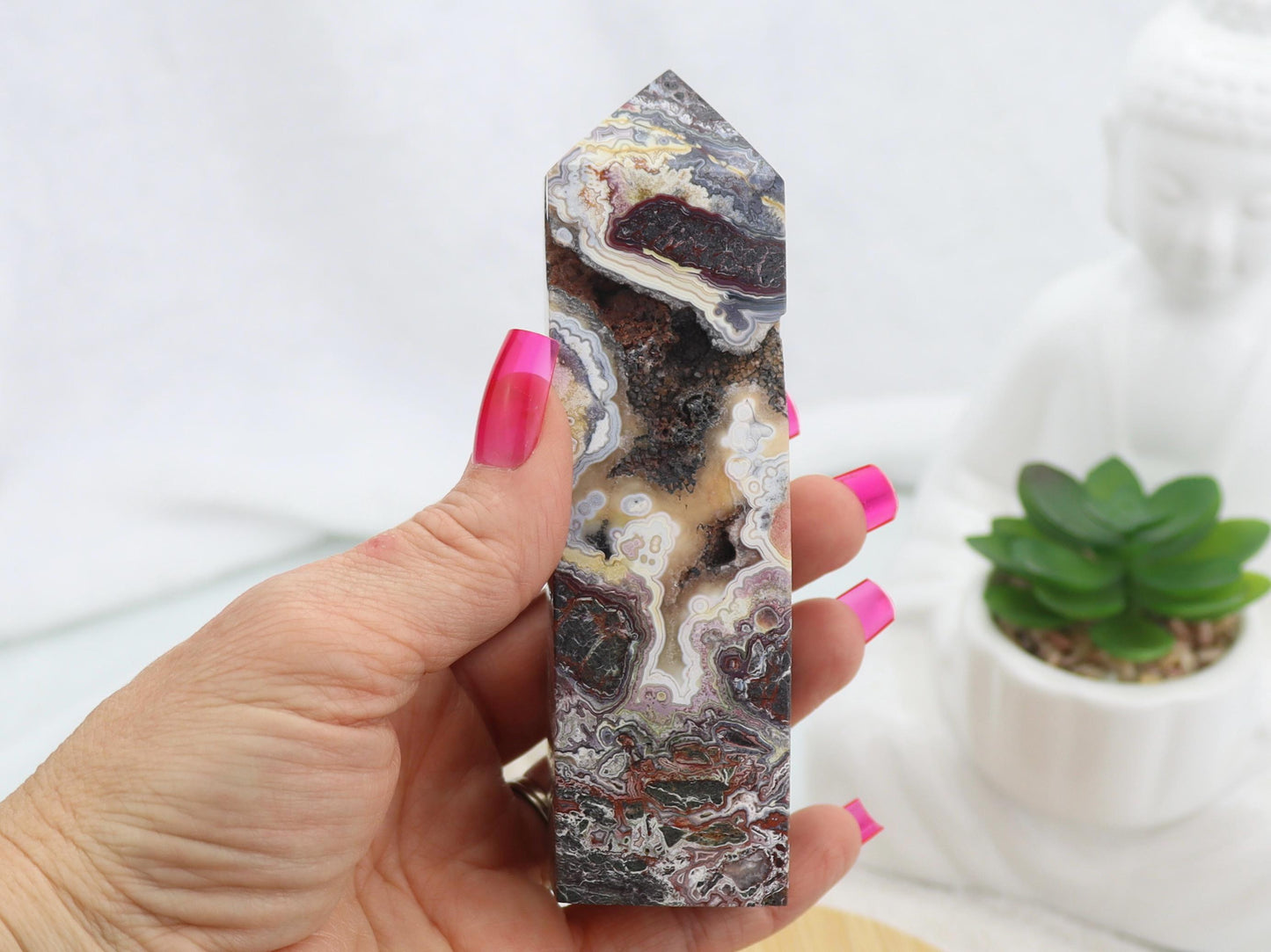 Mexican Crazy Lace Agate Crystal Tower Point