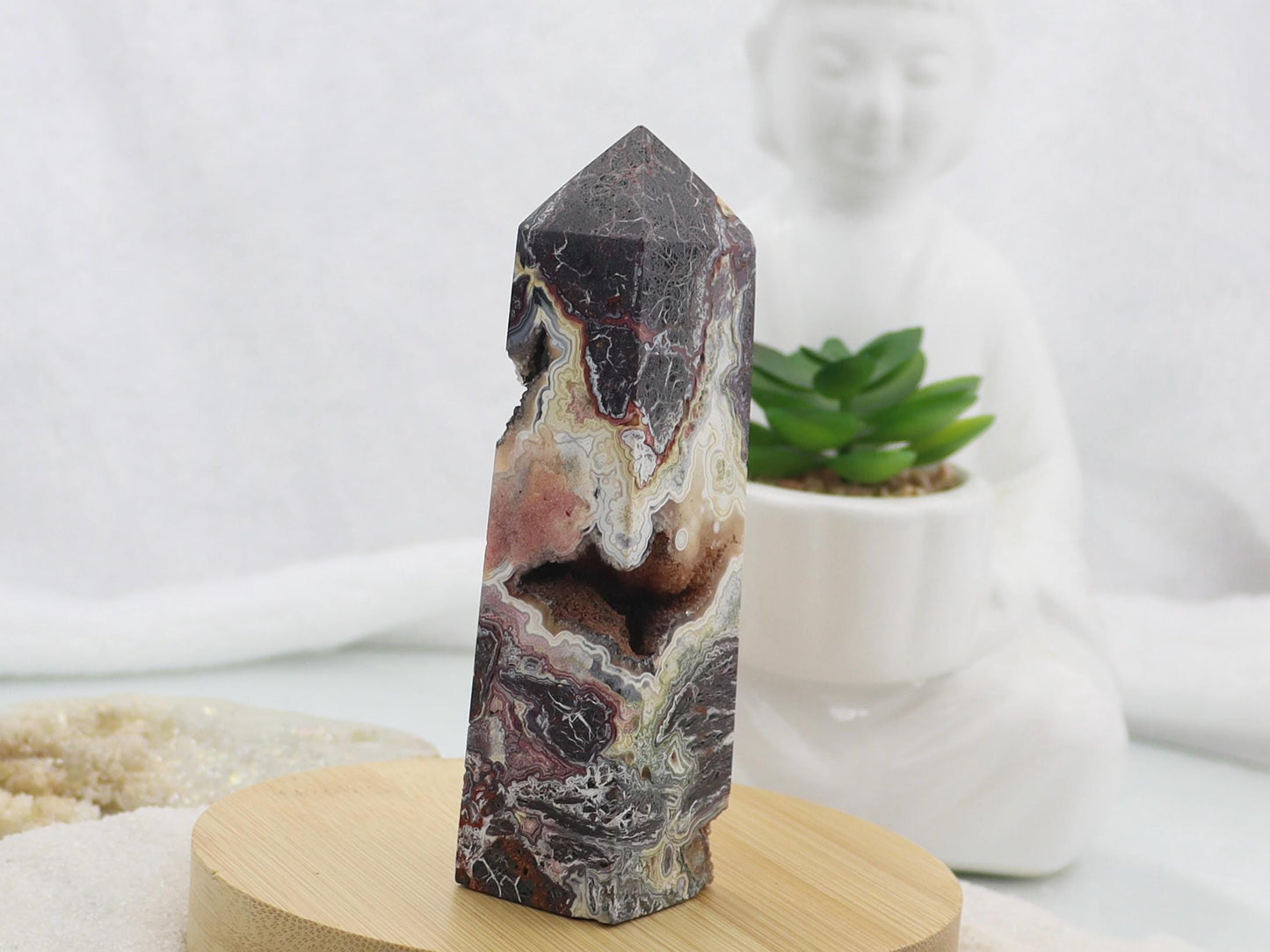 Mexican Crazy Lace Agate Crystal Tower Point