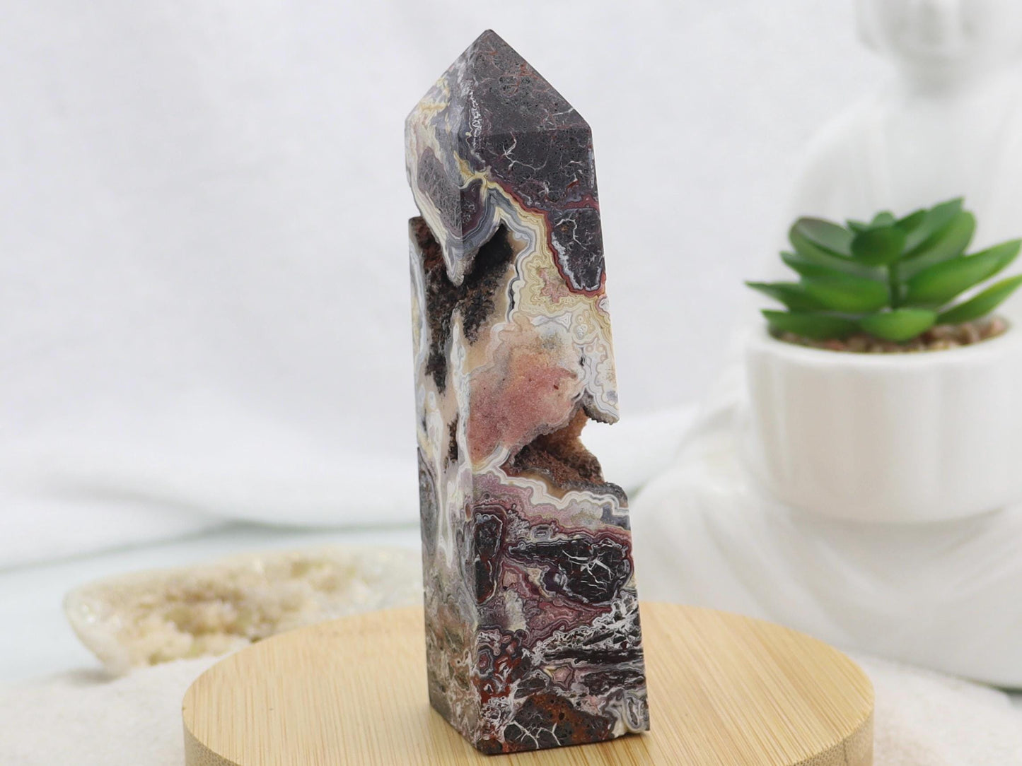 Mexican Crazy Lace Agate Crystal Tower Point