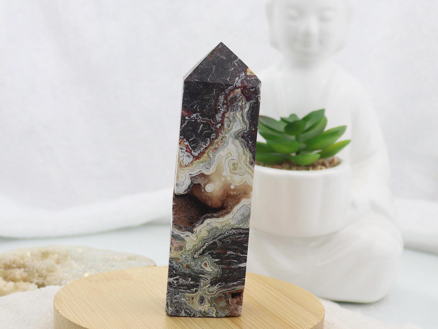 Mexican Crazy Lace Agate Crystal Tower Point