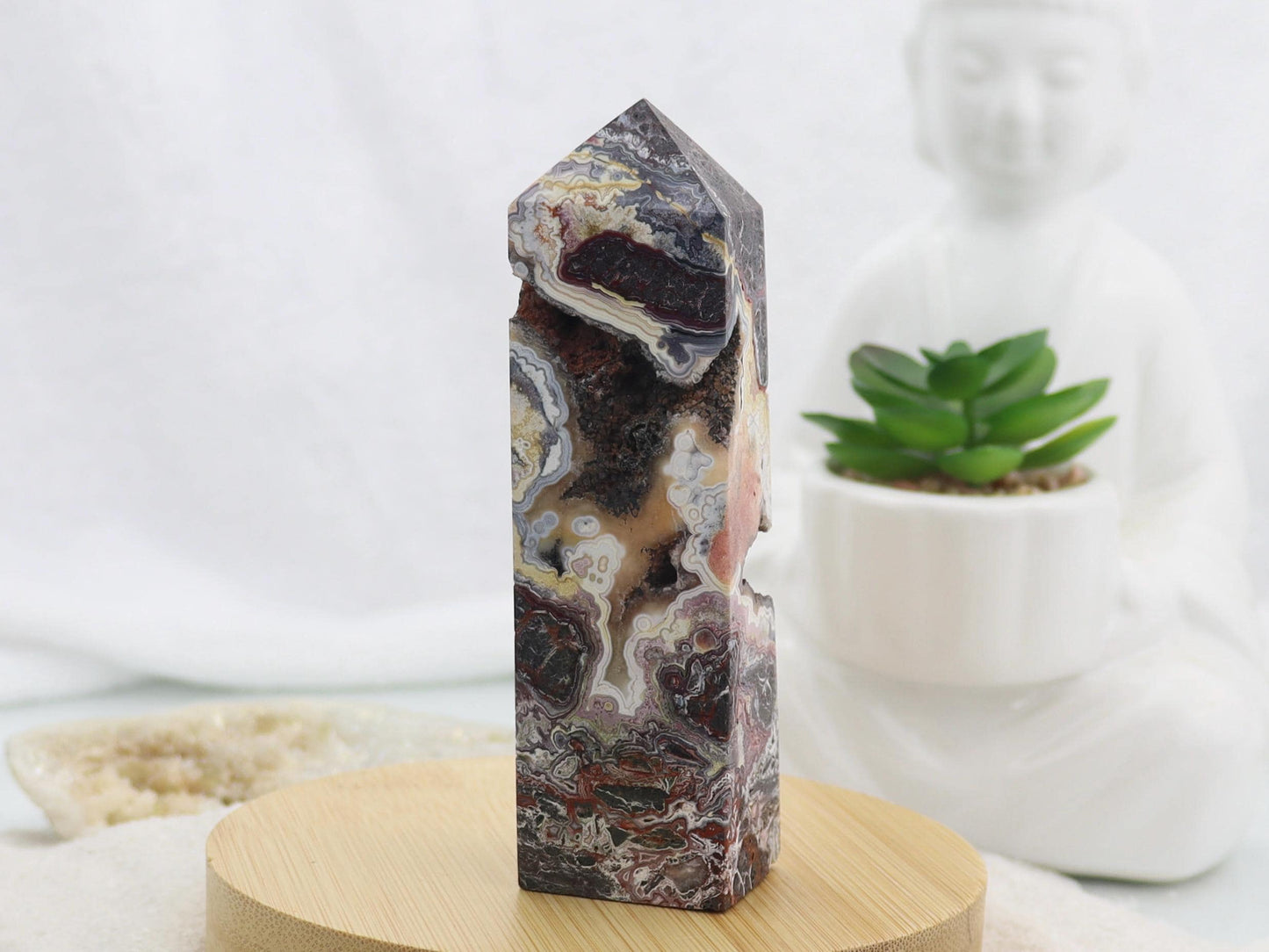 Mexican Crazy Lace Agate Crystal Tower Point