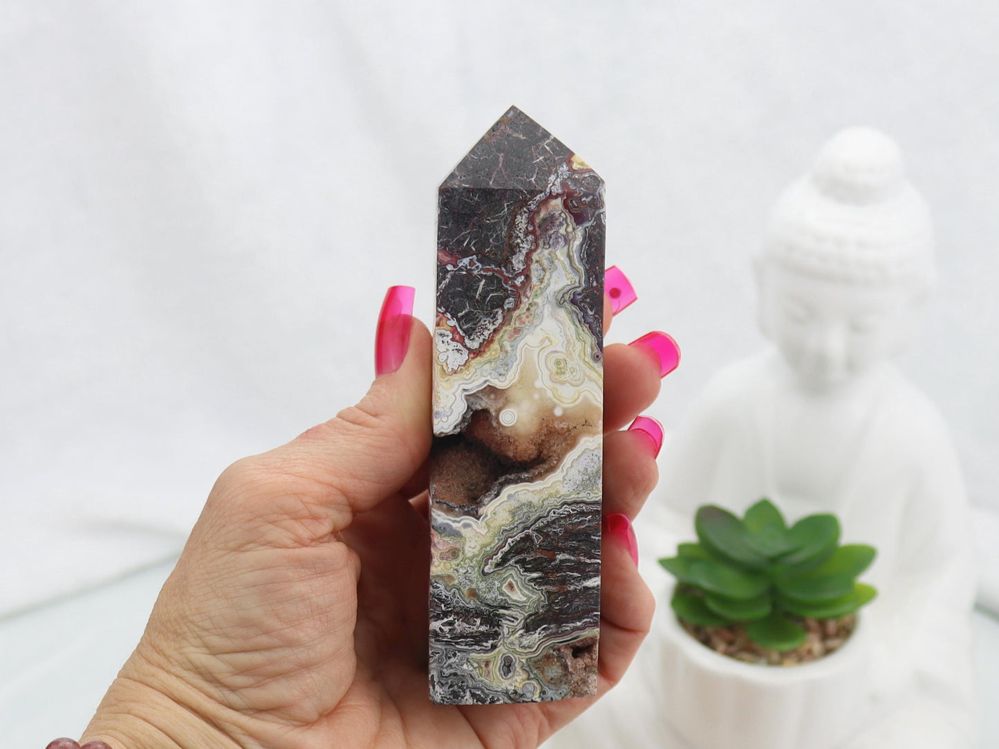 Mexican Crazy Lace Agate Crystal Tower Point