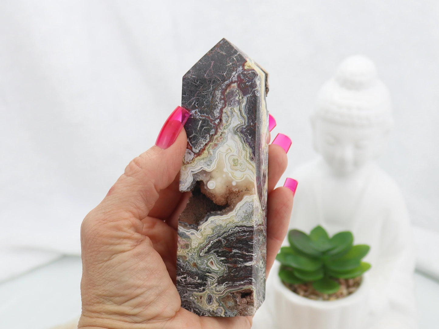 Mexican Crazy Lace Agate Crystal Tower Point