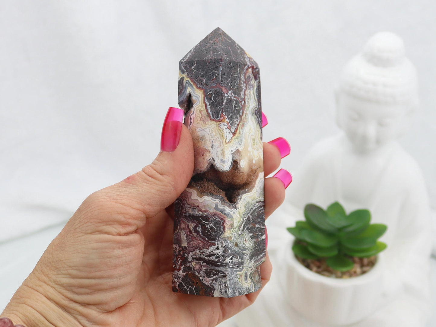 Mexican Crazy Lace Agate Crystal Tower Point