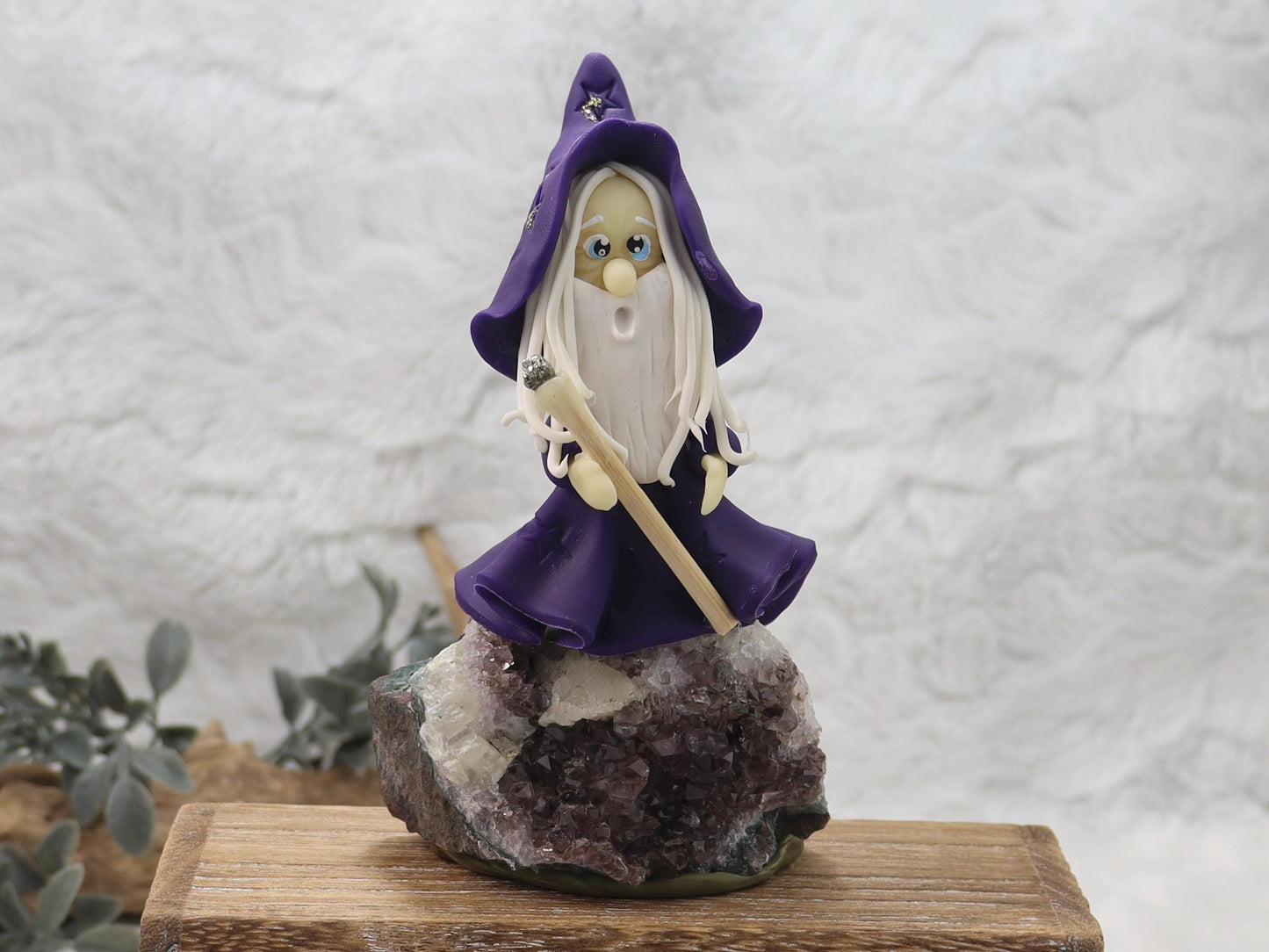 Amethyst Cluster with Clay Wizard