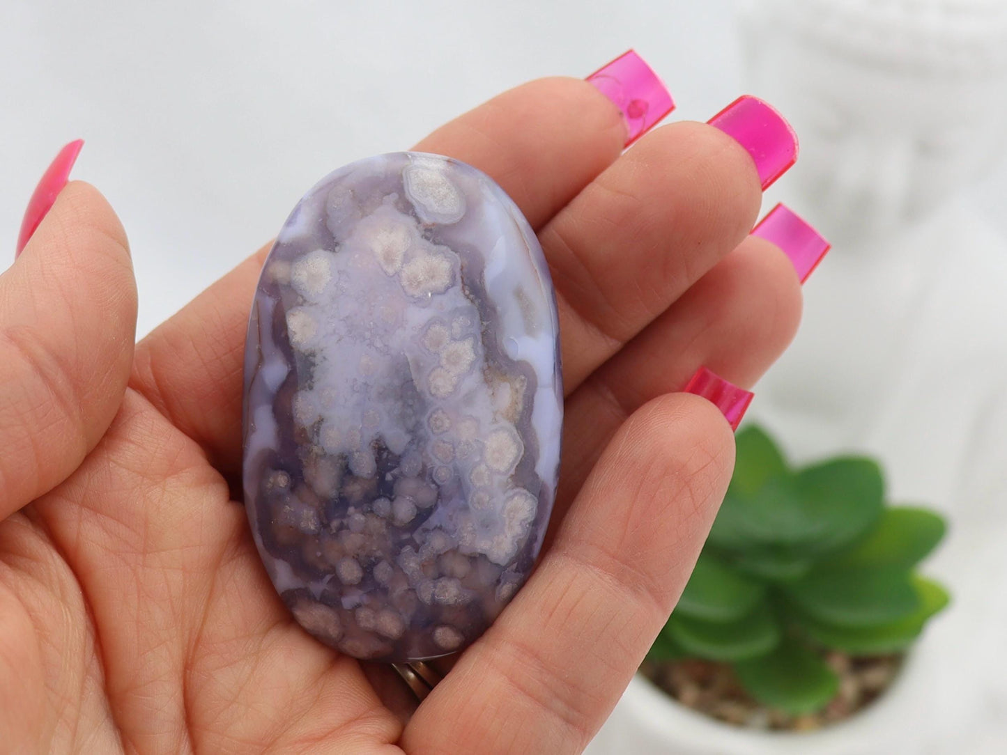 Blue Flower Agate Crystal Palm Stone